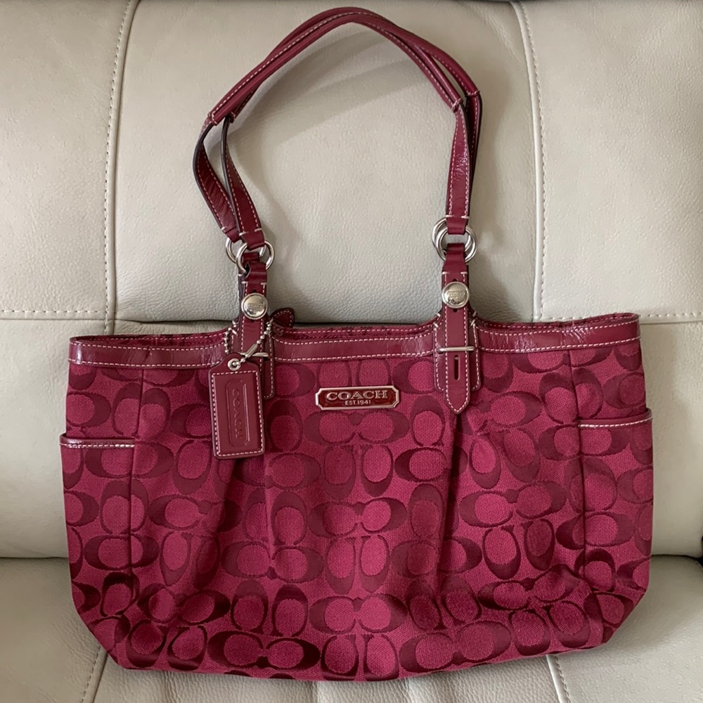 Coach Burgundy Canvas Signature Tote